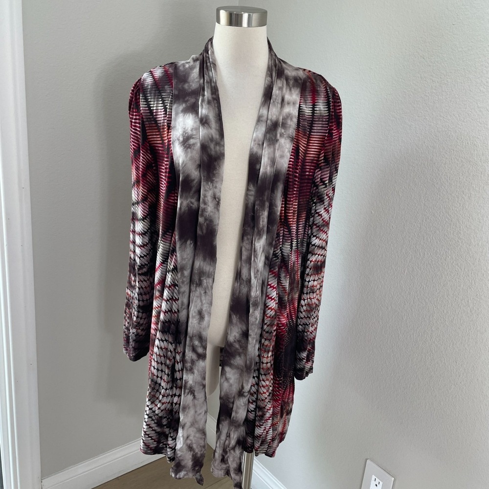 OneWorld Womens Plus 2X Open Front Cardigan Tie Dye Long Sleeve Lightweight